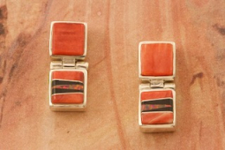 Calvin Begay Genuine Spiny Oyster Shell Sterling Silver Earrings